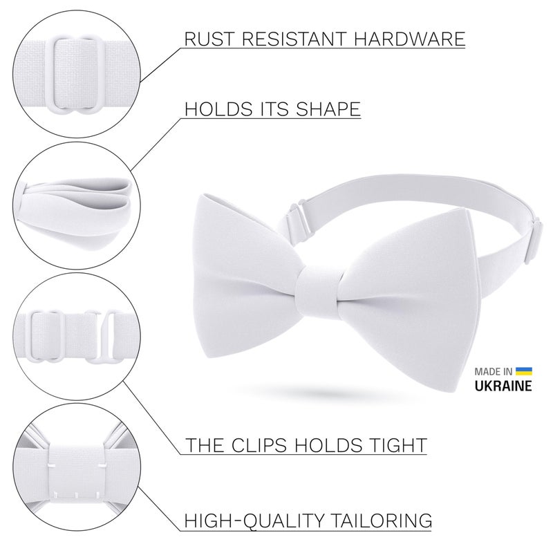 Bow Tie House Classic Pre-Tied Bow Tie Formal Solid Tuxedo (Large, White) - Image 2